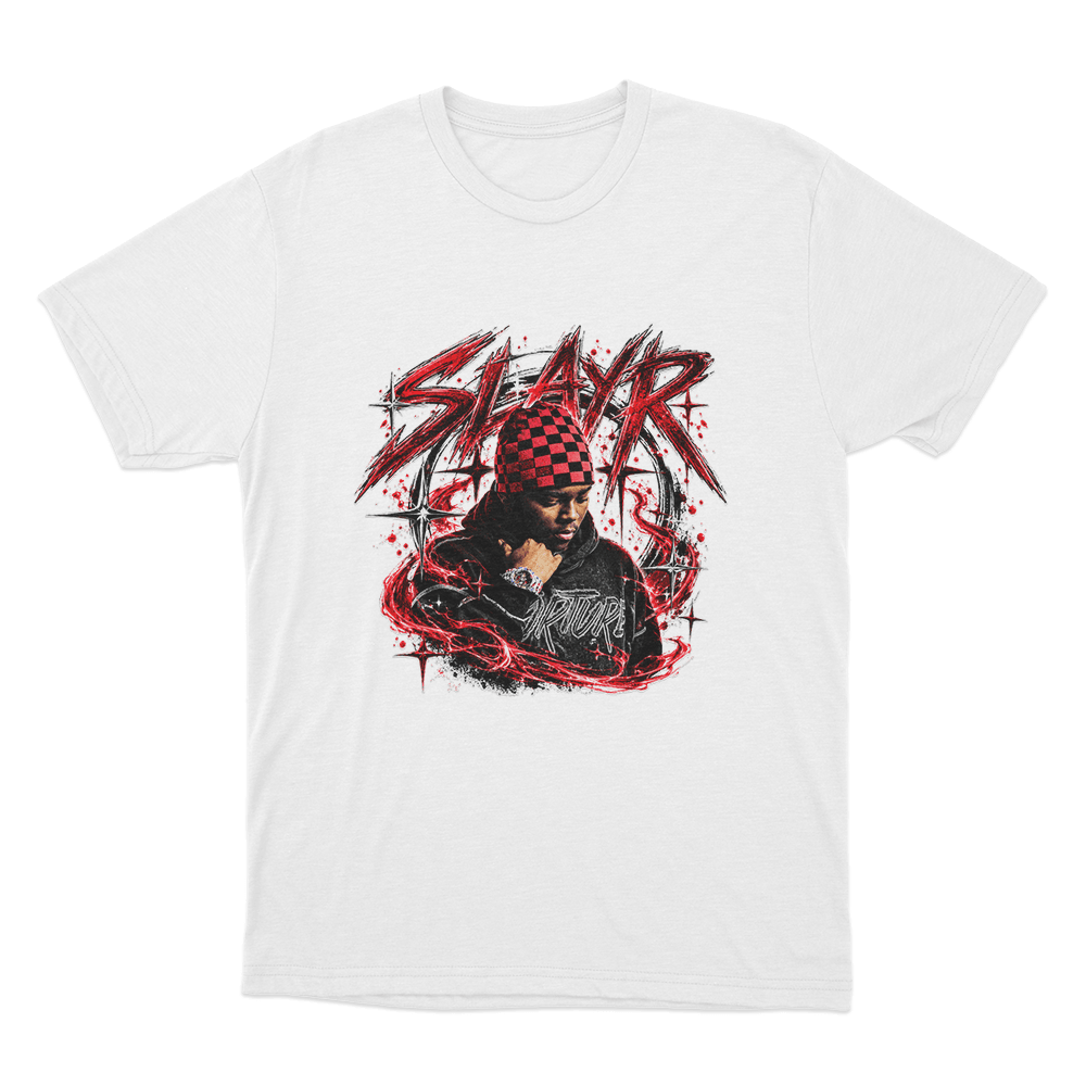 Slayr Portrait Unisex T Shirt White Slayr Portrait Unisex T Shirt White
